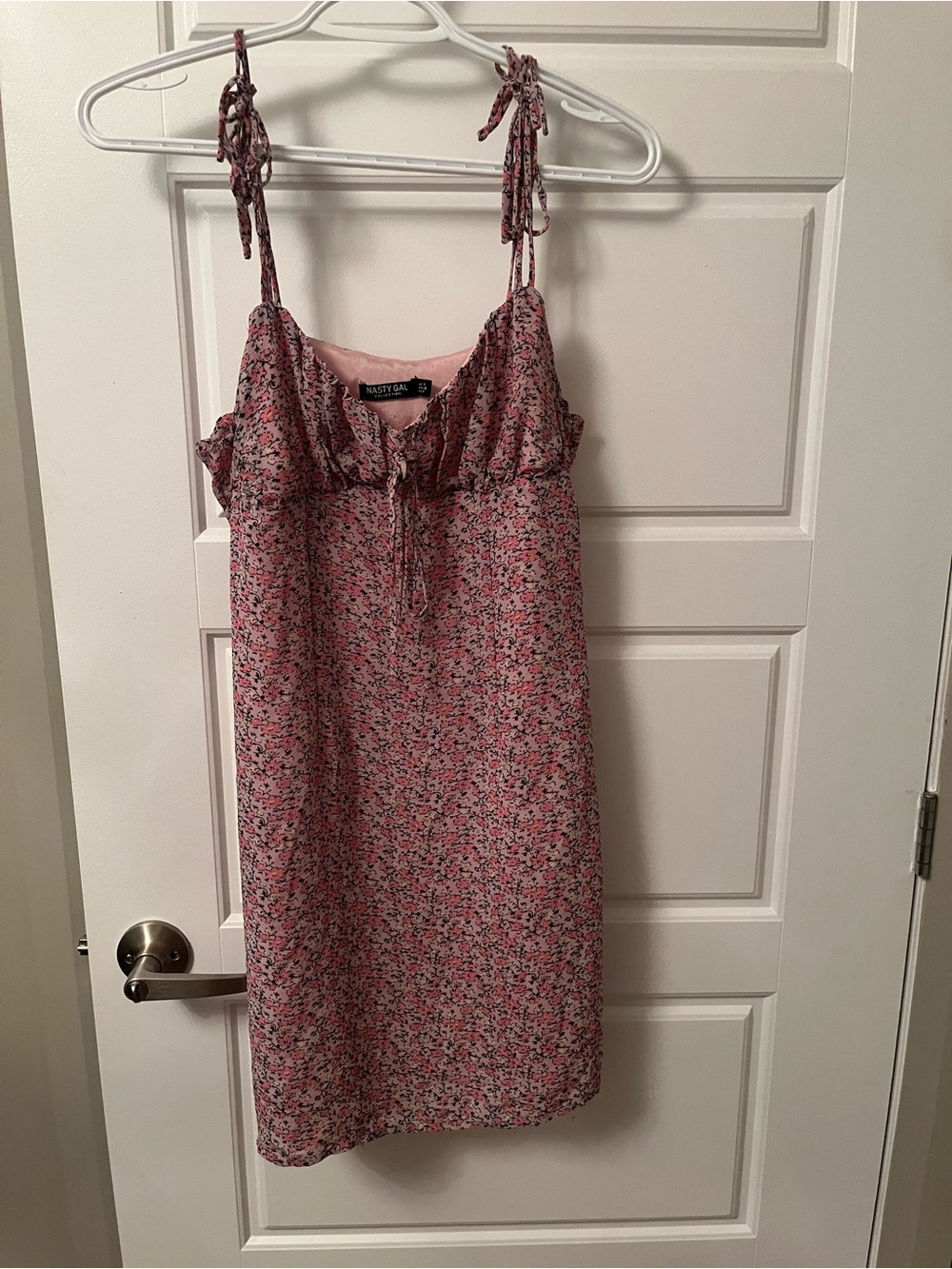 Nasty Gal Pink Floral Tie-Shoulder Slip Dress